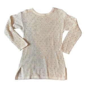 BALLINGER GOLD Cream Sequin Mesh‎ Knit Tunic Sweater Top Women's